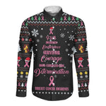 Christmas Tree Breast Cancer Afro Long Sleeve Button Shirt Survivor African