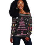 Christmas Tree Breast Cancer Afro Off Shoulder Sweater Survivor African