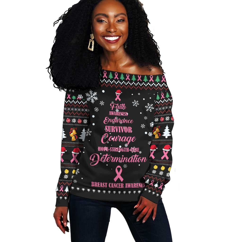 Christmas Tree Breast Cancer Afro Off Shoulder Sweater Survivor African