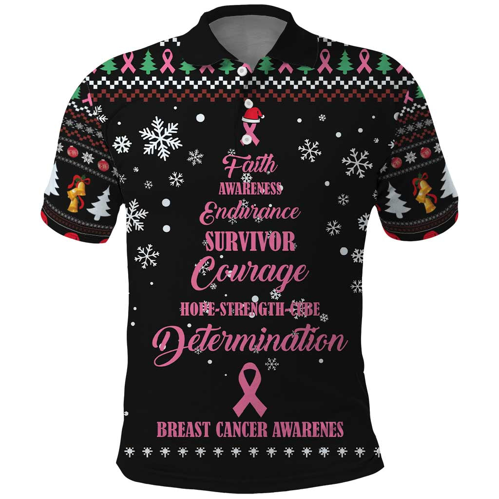 Christmas Tree Breast Cancer Afro Polo Shirt Survivor African