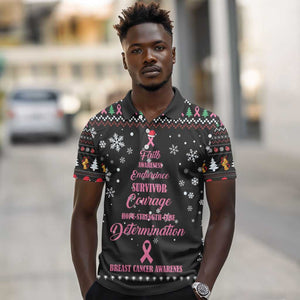 Christmas Tree Breast Cancer Afro Polo Shirt Survivor African