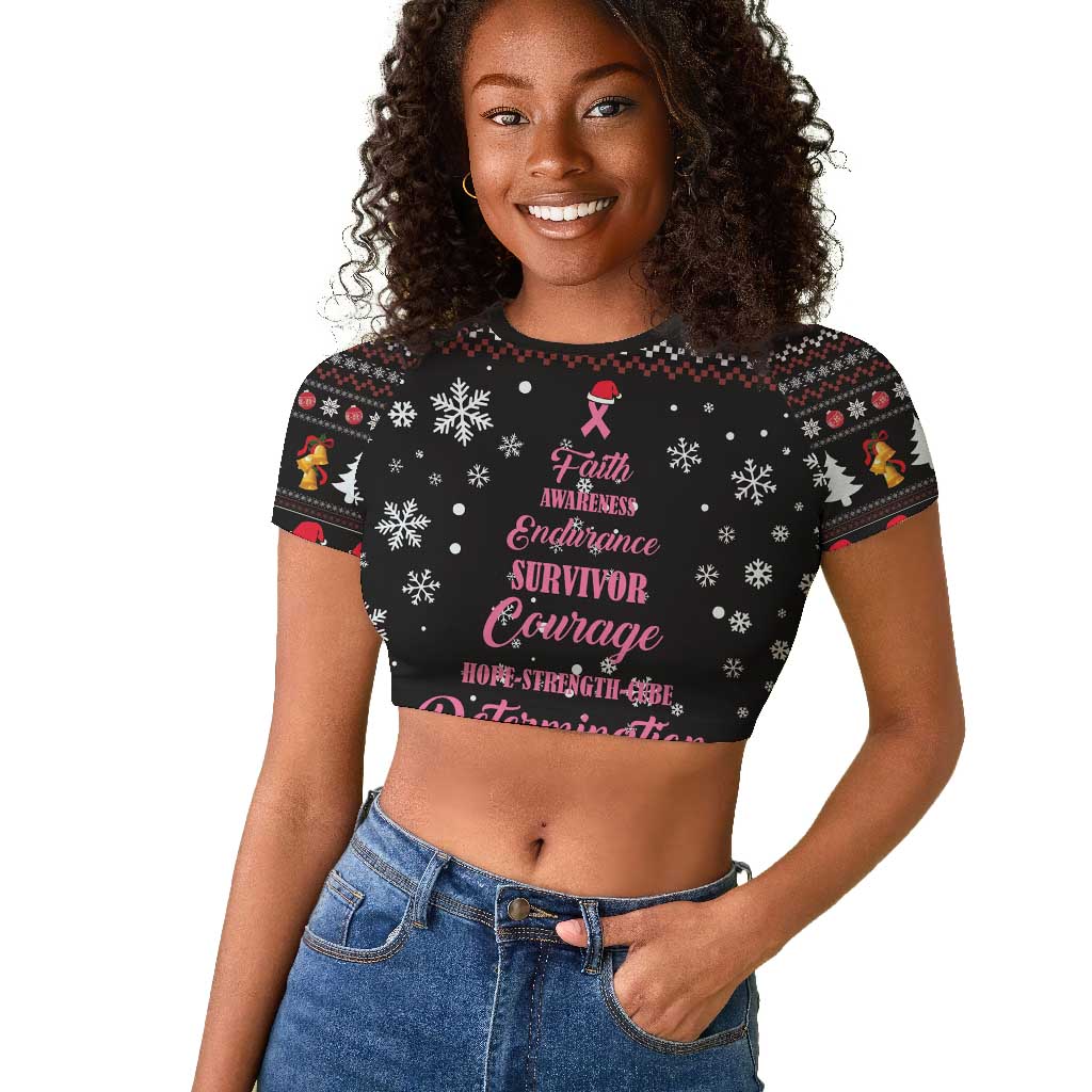 Christmas Tree Breast Cancer Afro Raglan Cropped T shirt Survivor African