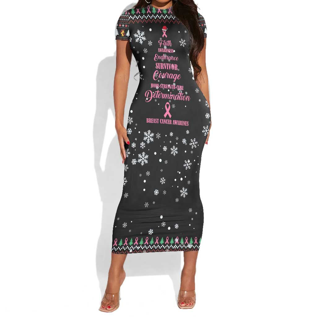 Christmas Tree Breast Cancer Afro Short Sleeve Bodycon Dress Survivor African