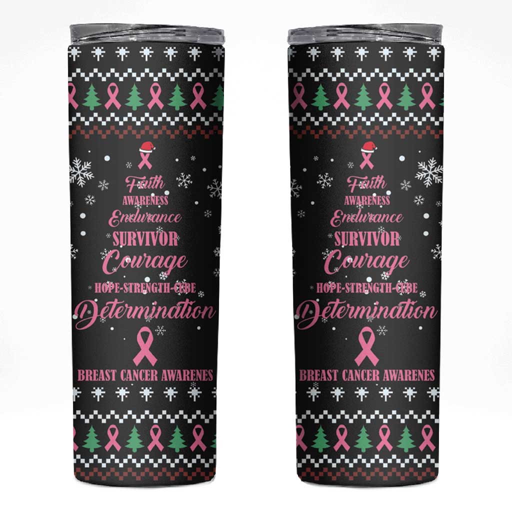 Christmas Tree Breast Cancer Afro Skinny Tumbler Survivor African