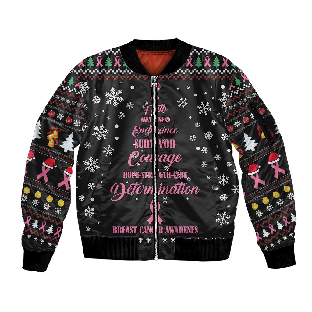 Christmas Tree Breast Cancer Afro Sleeve Zip Bomber Jacket Survivor African