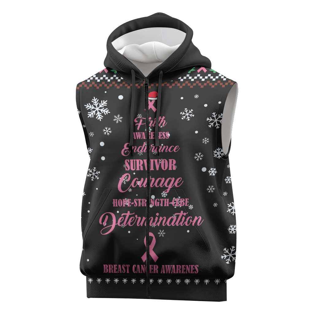 Christmas Tree Breast Cancer Afro Sleeveless Zip Hoodie Survivor African - African Pride