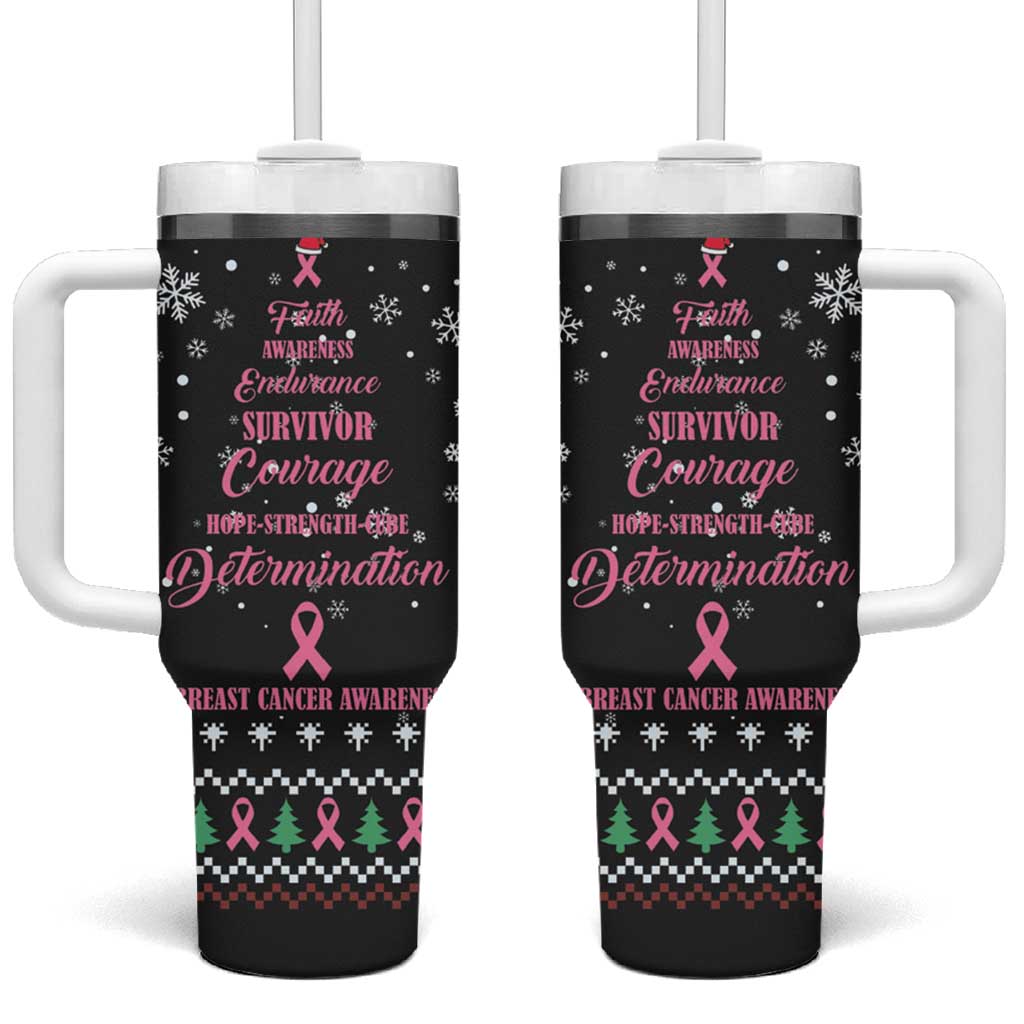 Christmas Tree Breast Cancer Afro Tumbler With Handle Survivor African