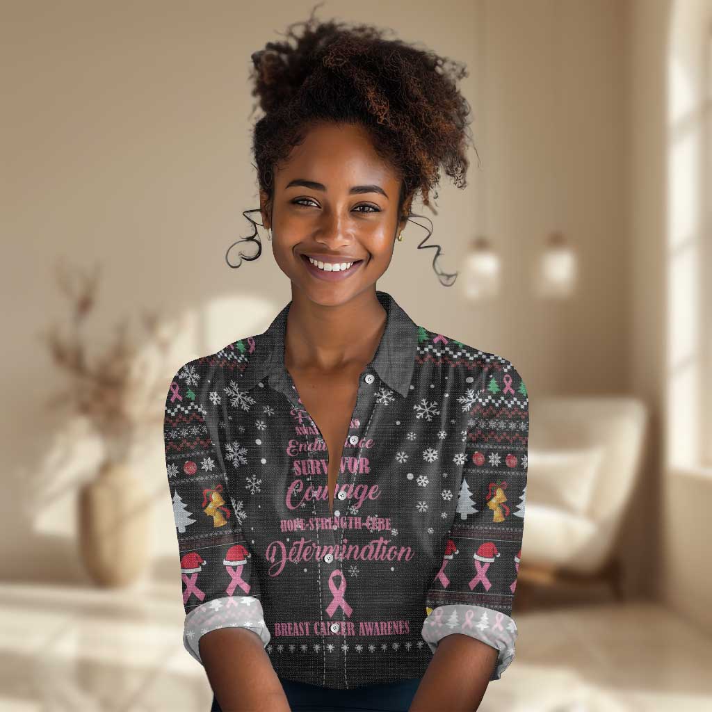 Christmas Tree Breast Cancer Afro Women Casual Shirt Survivor African