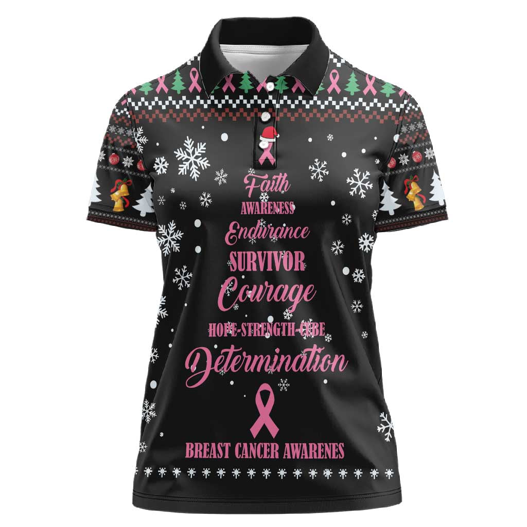 Christmas Tree Breast Cancer Afro Women Polo Shirt Survivor African