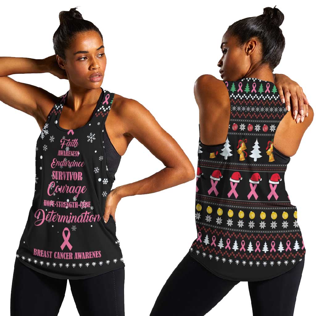 Christmas Tree Breast Cancer Afro Women Racerback Tank Survivor African