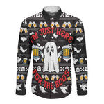 Christmas Africa Boo Beer Long Sleeve Button Shirt I'm Just Here For The Boss