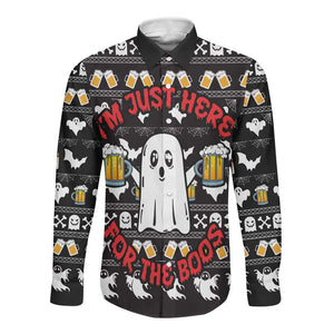 Christmas Africa Boo Beer Long Sleeve Button Shirt I'm Just Here For The Boss