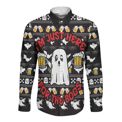 Christmas Africa Boo Beer Long Sleeve Button Shirt I'm Just Here For The Boss