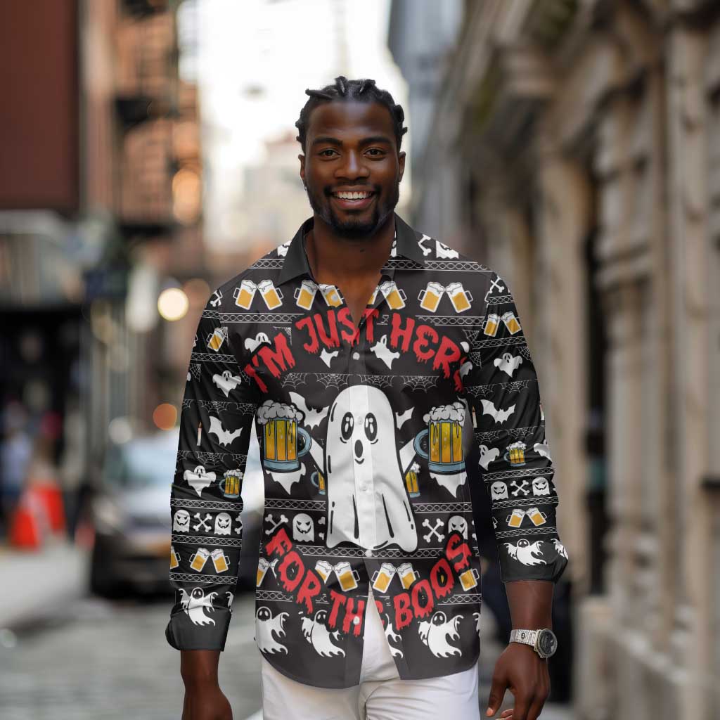 Christmas Africa Boo Beer Long Sleeve Button Shirt I'm Just Here For The Boss