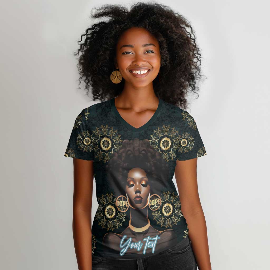 Personalized Afro Women Women V-Neck T-Shirt Powerful African Pattern