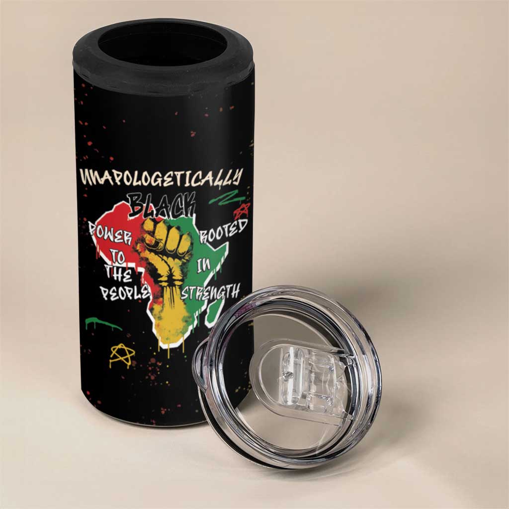 African Black Power 4 in 1 Can Cooler Tumbler Unapologetically Black Raised Fist