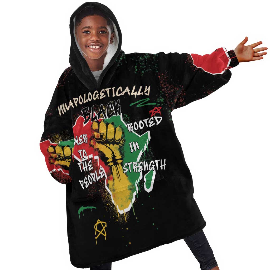 African Black Power Kid Wearable Blanket Hoodie Unapologetically Black Raised Fist