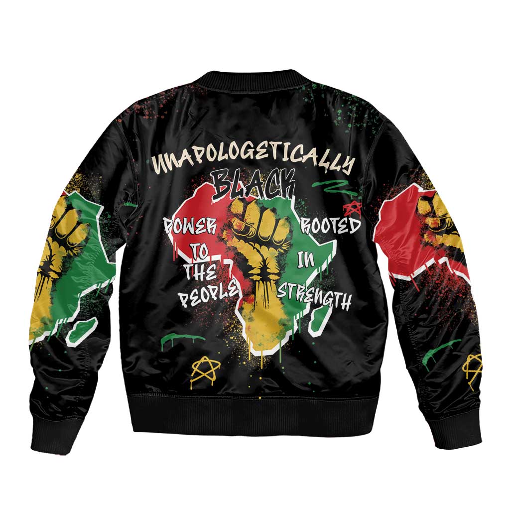 African Black Power Sleeve Zip Bomber Jacket Unapologetically Black Raised Fist
