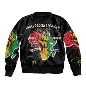 African Black Power Sleeve Zip Bomber Jacket Unapologetically Black Raised Fist