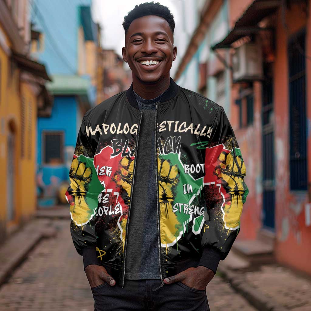 African Black Power Sleeve Zip Bomber Jacket Unapologetically Black Raised Fist