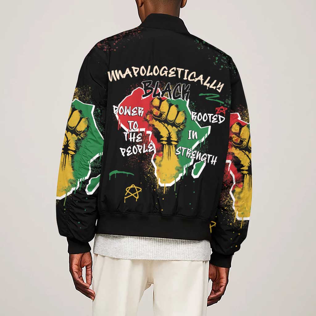 African Black Power Sleeve Zip Bomber Jacket Unapologetically Black Raised Fist