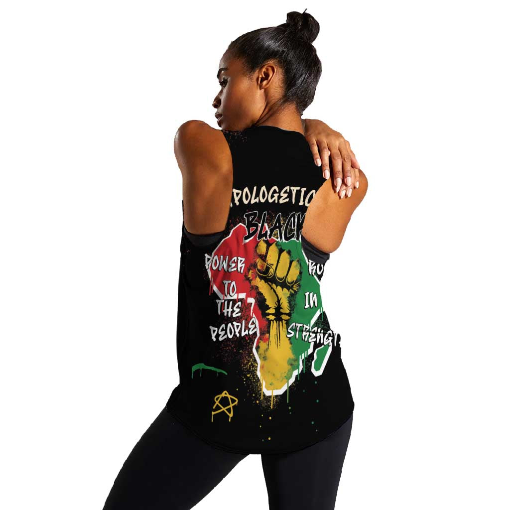 African Black Power Women Racerback Tank Unapologetically Black Raised Fist
