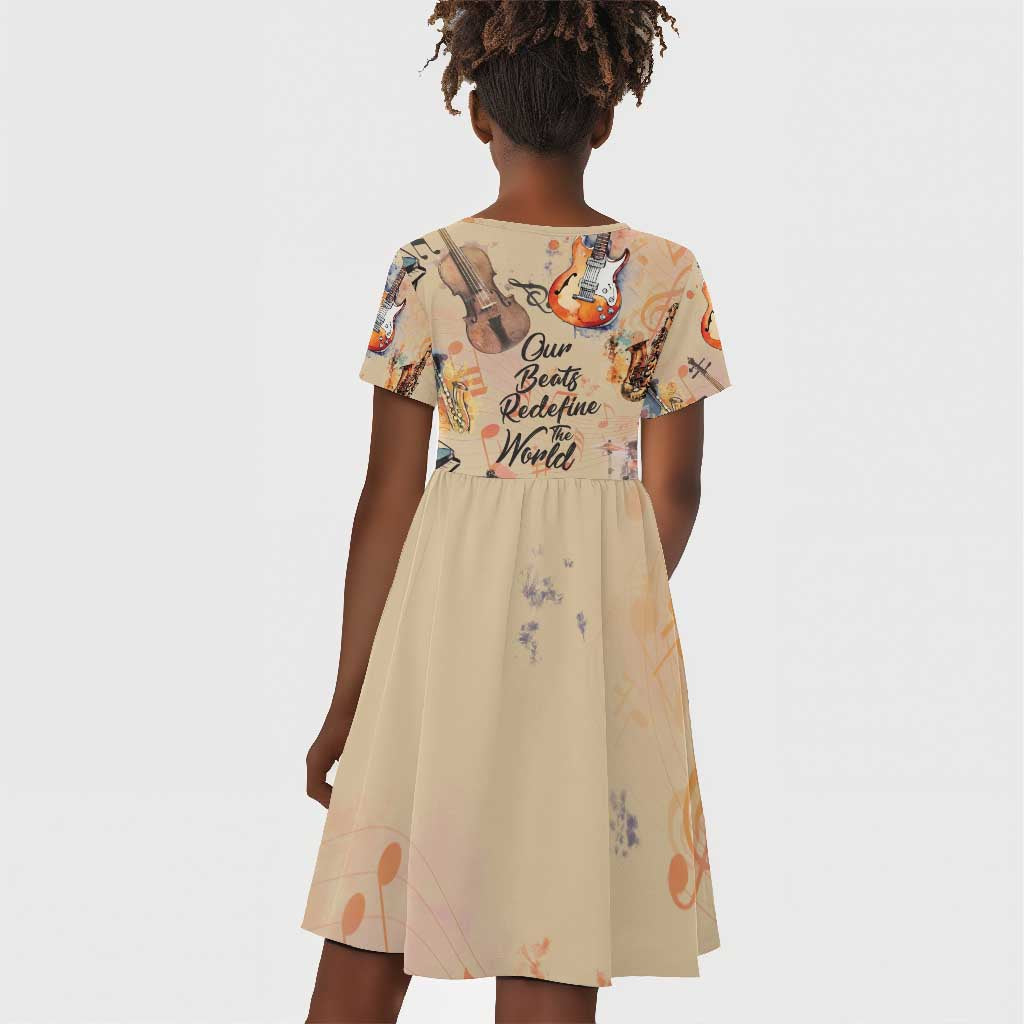 Our Beats Redefine The World African Kid Short Sleeve Dress Afro Music