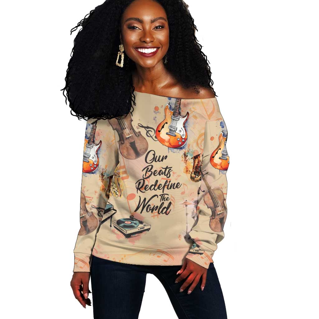 Our Beats Redefine The World African Off Shoulder Sweater Afro Music