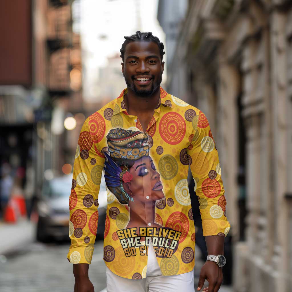 African Women Long Sleeve Button Shirt She Believed She Could So She Did