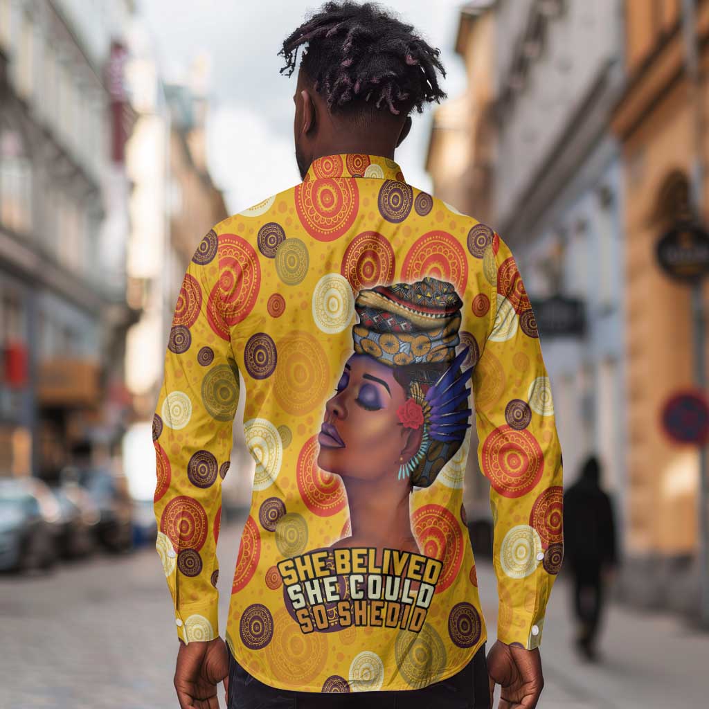 African Women Long Sleeve Button Shirt She Believed She Could So She Did