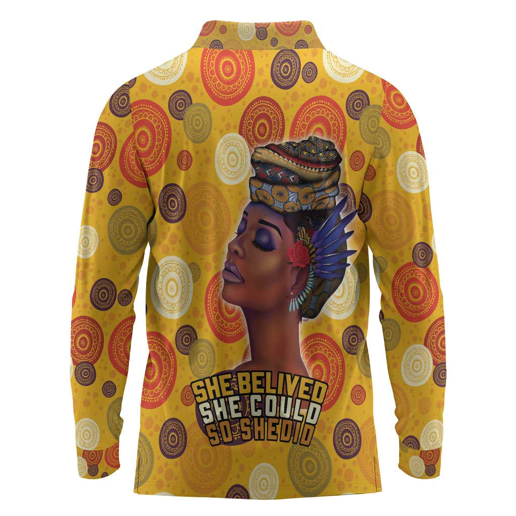 African Women Long Sleeve Polo Shirt She Believed She Could So She Did