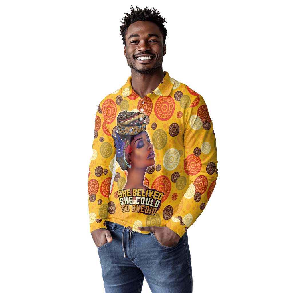 African Women Long Sleeve Polo Shirt She Believed She Could So She Did
