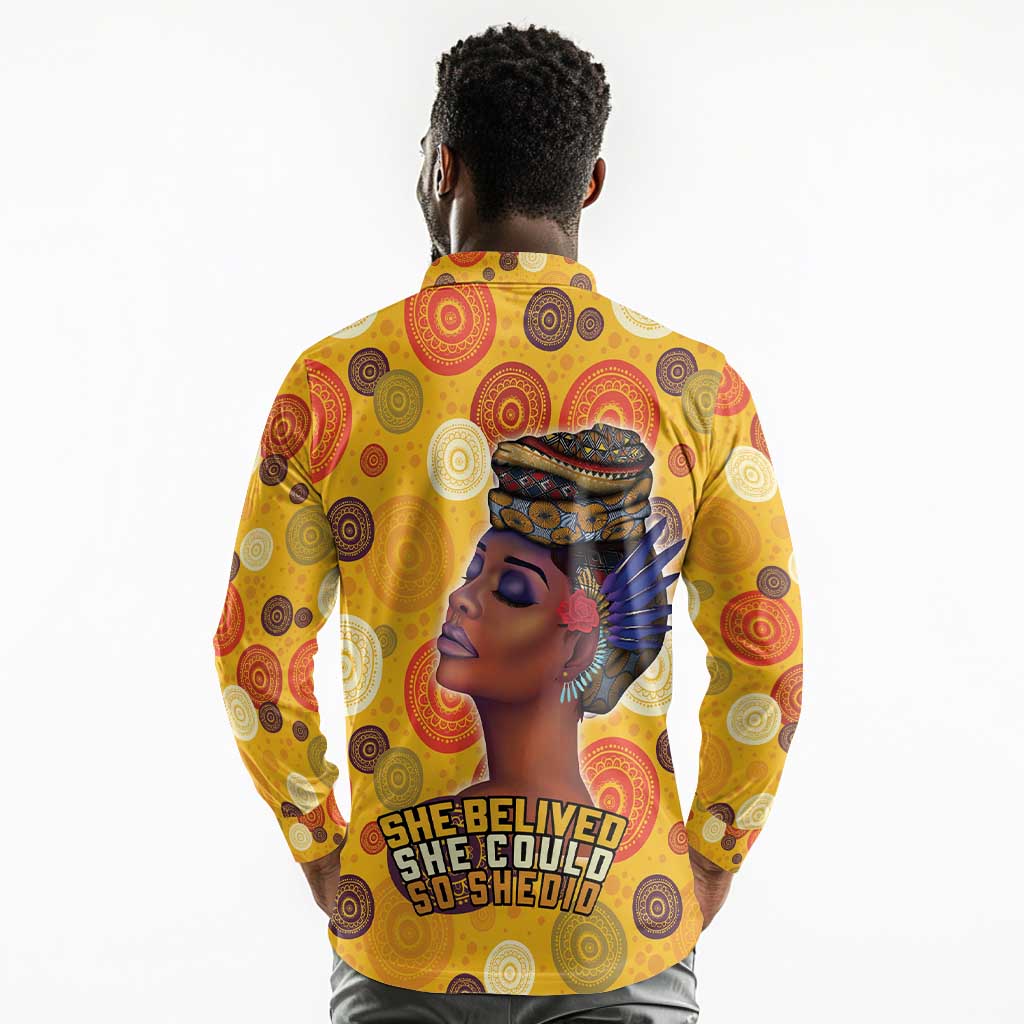 African Women Long Sleeve Polo Shirt She Believed She Could So She Did