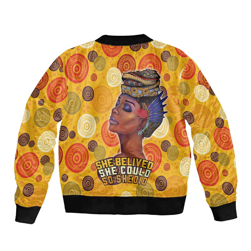 African Women Sleeve Zip Bomber Jacket She Believed She Could So She Did