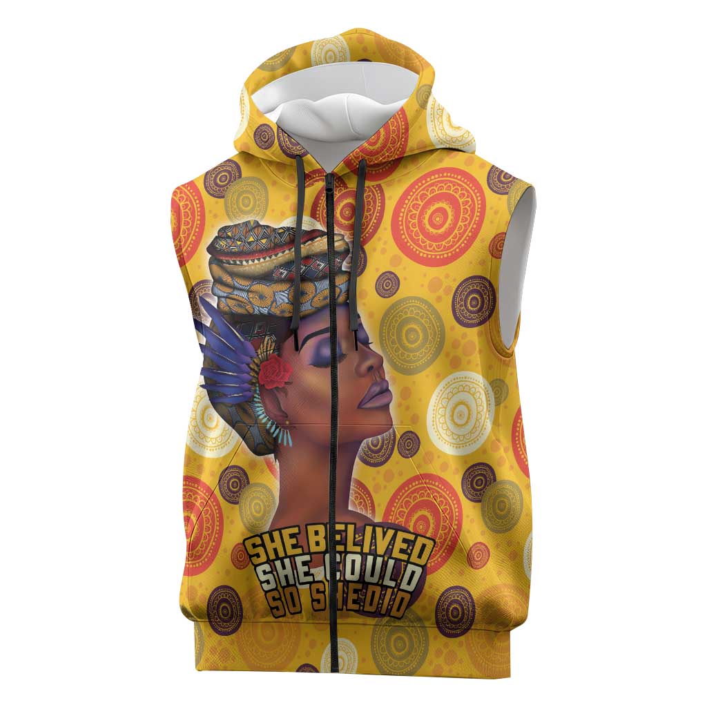 African Women Sleeveless Zip Hoodie She Believed She Could So She Did - African Pride