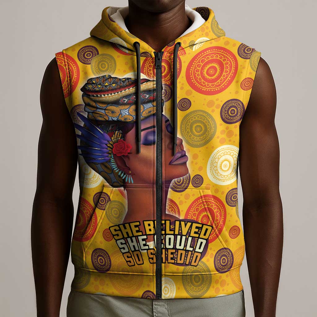 African Women Sleeveless Zip Hoodie She Believed She Could So She Did - African Pride