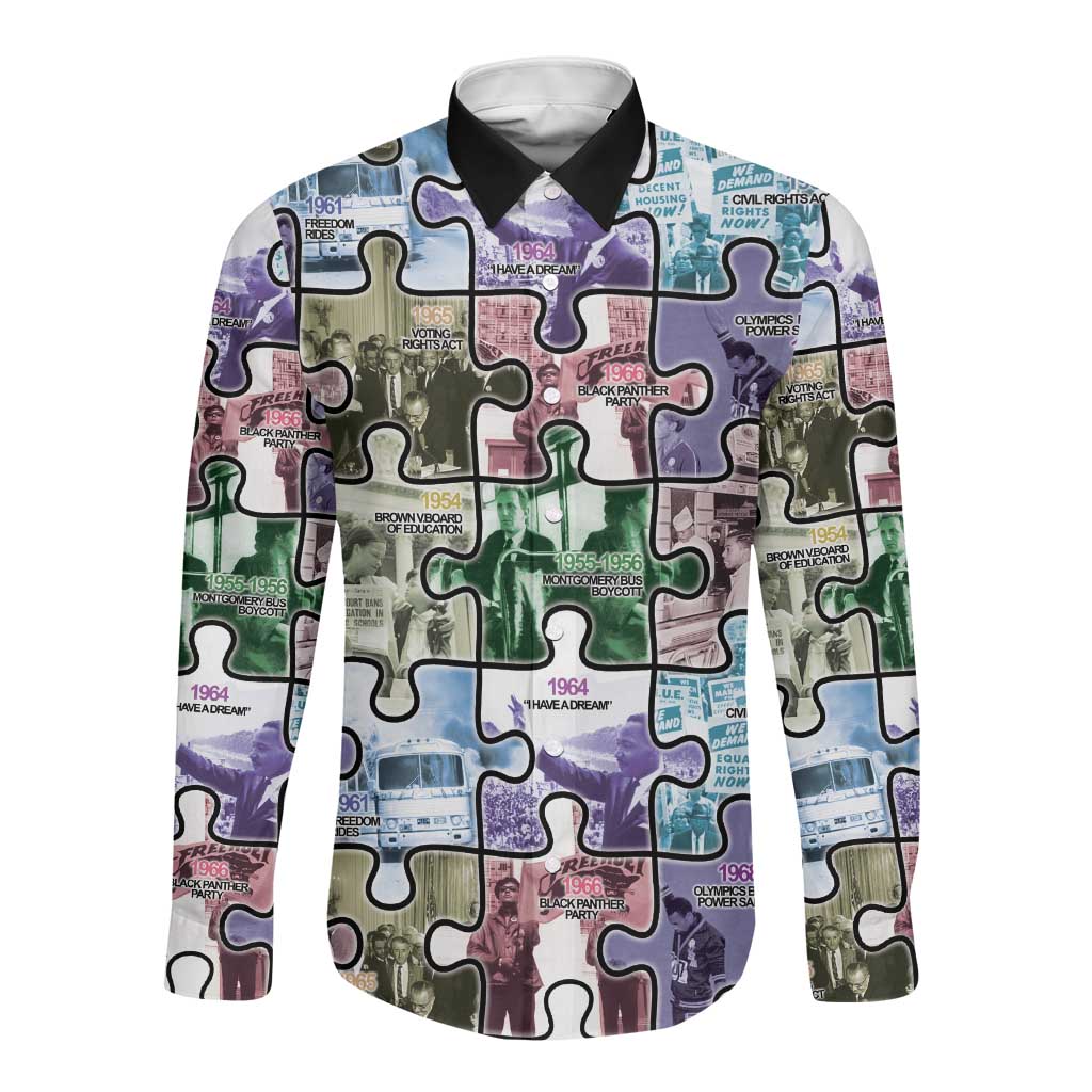 African American Long Sleeve Button Shirt The Civil Rights Journey in Puzzle