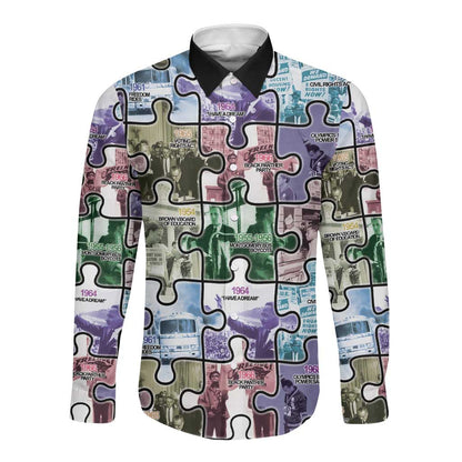 African American Long Sleeve Button Shirt The Civil Rights Journey in Puzzle