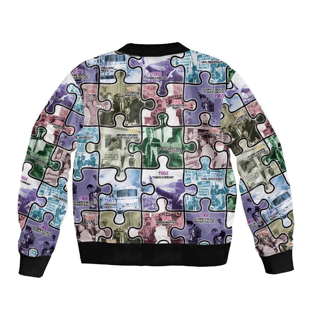 African American Sleeve Zip Bomber Jacket The Civil Rights Journey in Puzzle