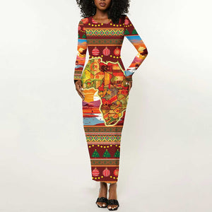 African Christmas Long Sleeve Bodycon Dress Afro Heritage and Celebrated