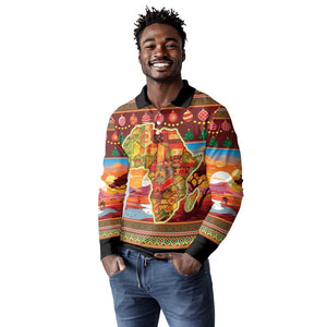 African Christmas Long Sleeve Polo Shirt Afro Heritage and Celebrated