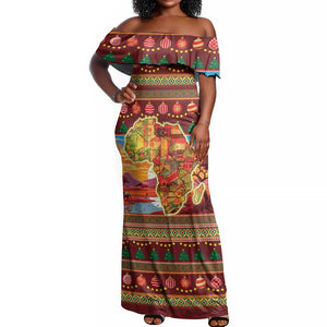 African Christmas Off Shoulder Maxi Dress Afro Heritage and Celebrated