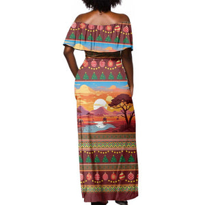 African Christmas Off Shoulder Maxi Dress Afro Heritage and Celebrated