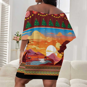 African Christmas Off Shoulder Short Dress Afro Heritage and Celebrated