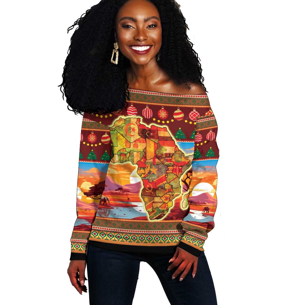 African Christmas Off Shoulder Sweater Afro Heritage and Celebrated