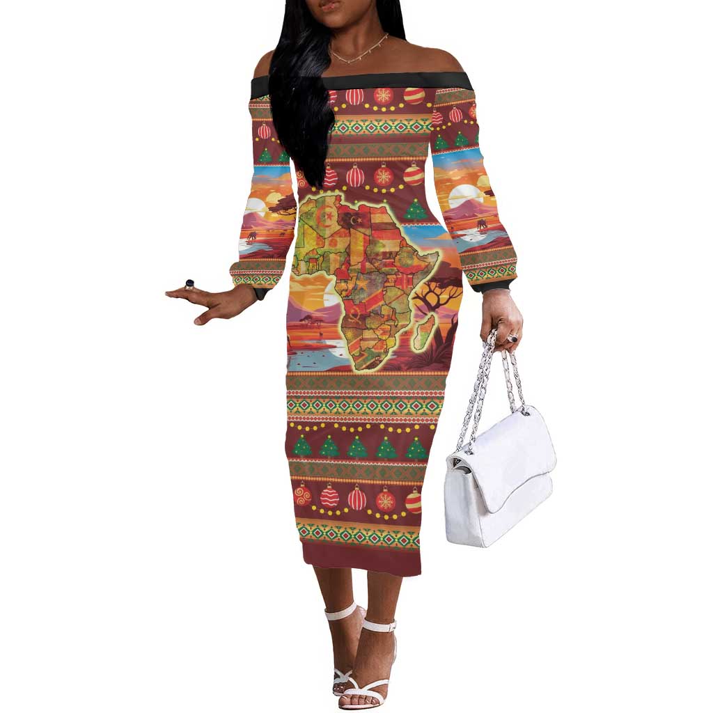 African Christmas Off The Shoulder Long Sleeve Dress Afro Heritage and Celebrated