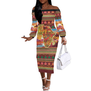 African Christmas Off The Shoulder Long Sleeve Dress Afro Heritage and Celebrated