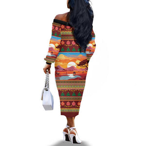 African Christmas Off The Shoulder Long Sleeve Dress Afro Heritage and Celebrated