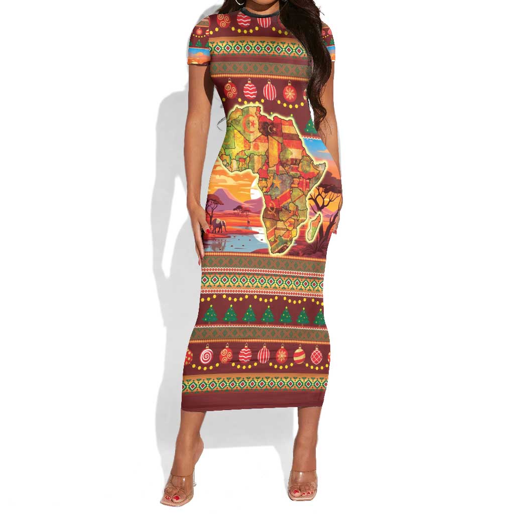 African Christmas Short Sleeve Bodycon Dress Afro Heritage and Celebrated DT03
