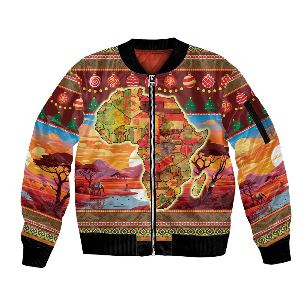 African Christmas Sleeve Zip Bomber Jacket Afro Heritage and Celebrated